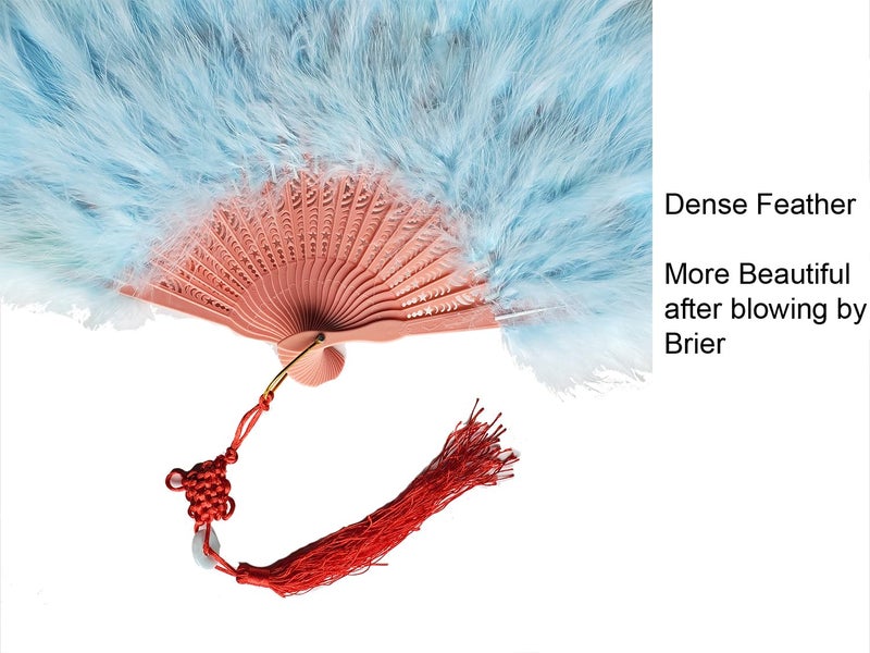 Happy Feather Handheld Marabou Feather Fan, 1920s Vintage Style Flapper Hand Fan for Costume Party and Dancing-Light Blue - Image 5